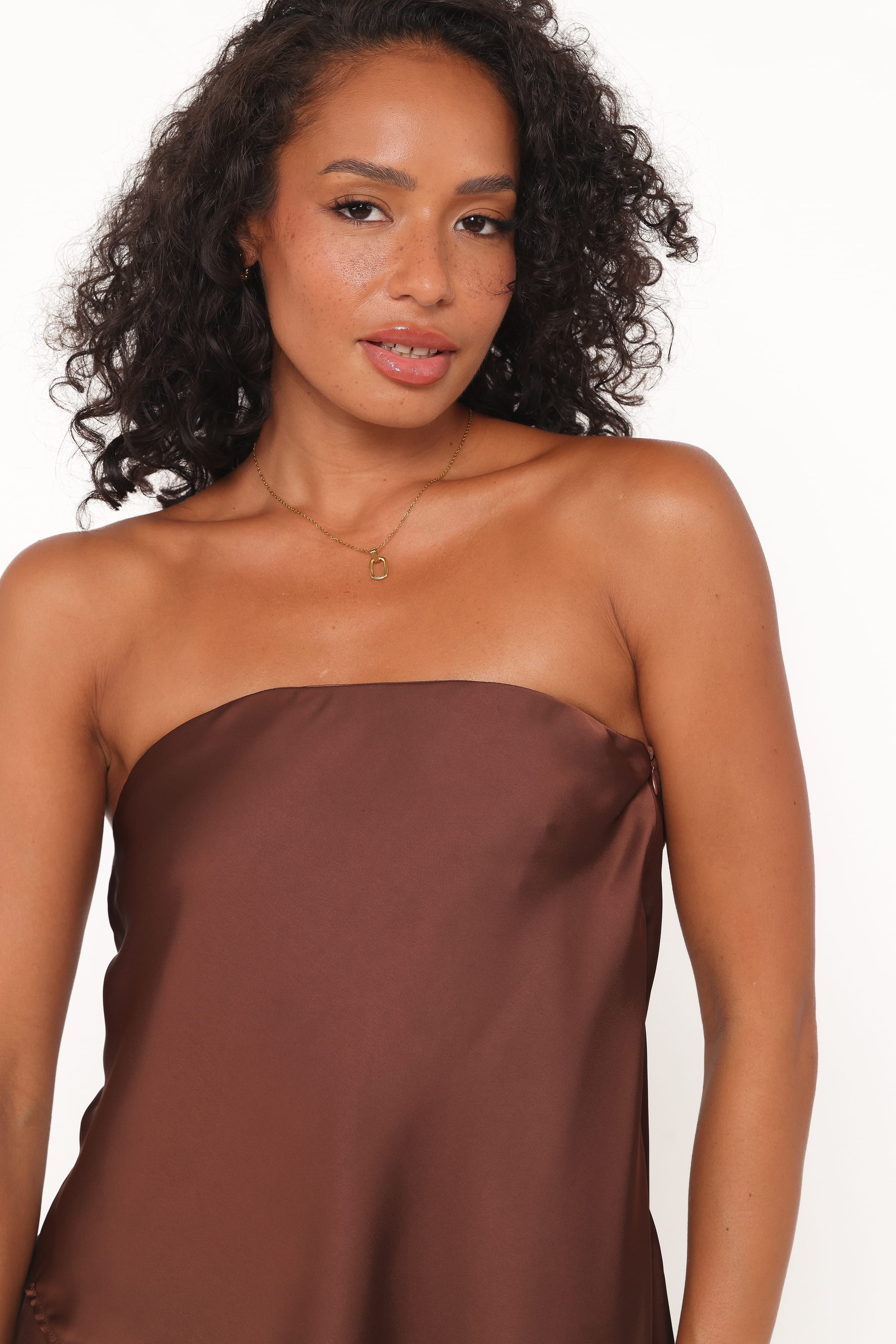 Charmer Asymmetrical Longline Strapless Top - Dark Brown | Petal
