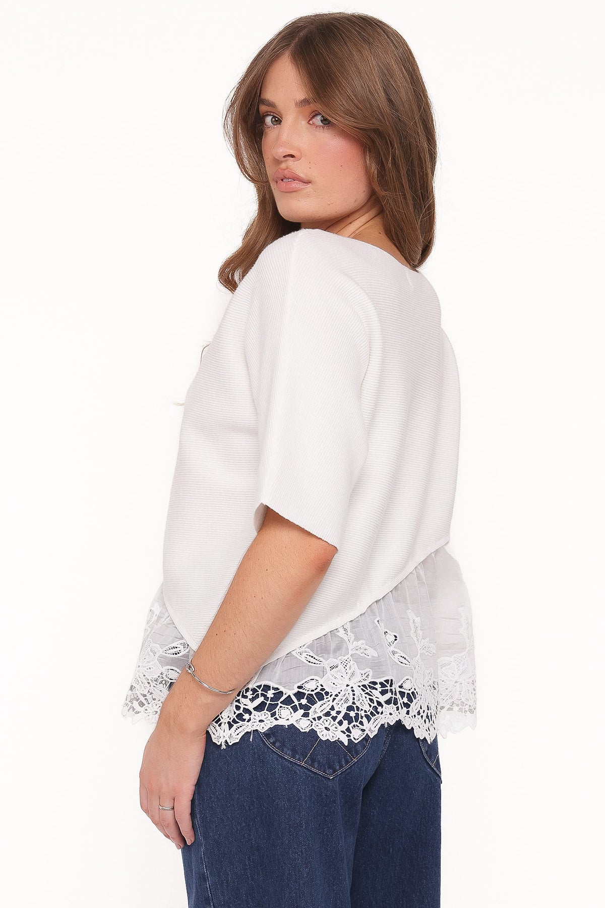 Petal and Pup USA TOPS Chase Lace Hem Ribbed Top - Ivory