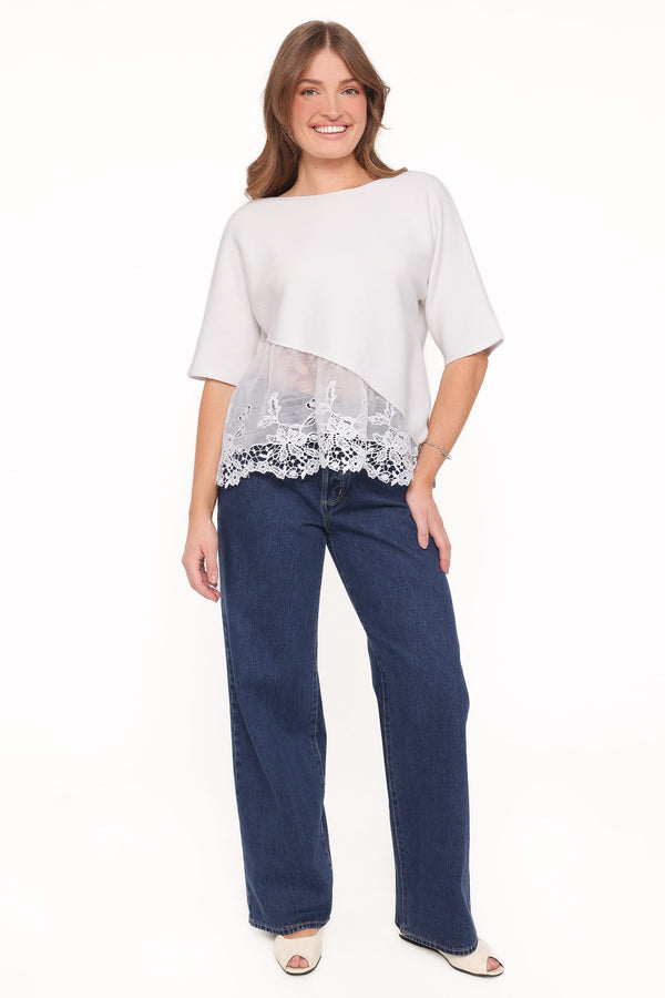 Petal and Pup USA TOPS Chase Lace Hem Ribbed Top - Ivory