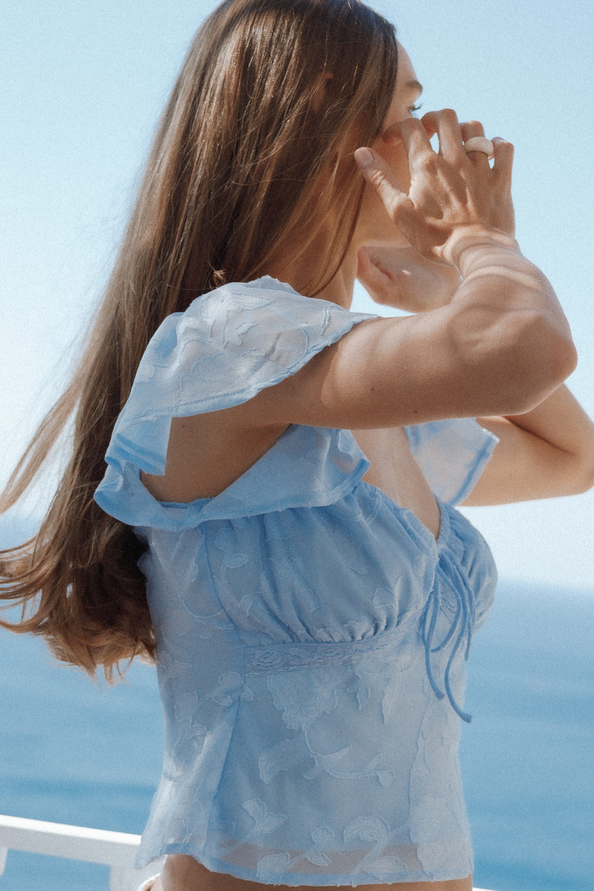 Petal and Pup USA TOPS Clodagh Textured Flutter Top - Powder Blue