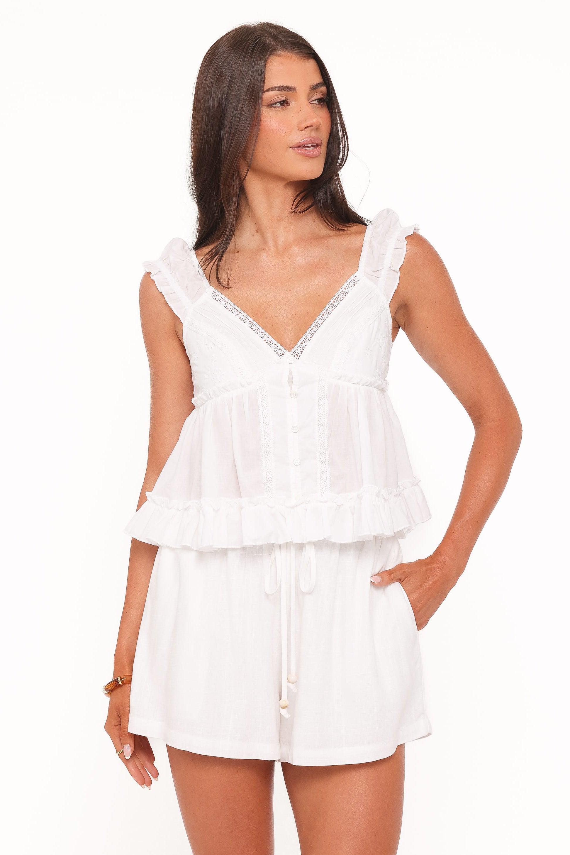 Petal and Pup USA TOPS Daisy Cap Sleeve Top - White Broderie