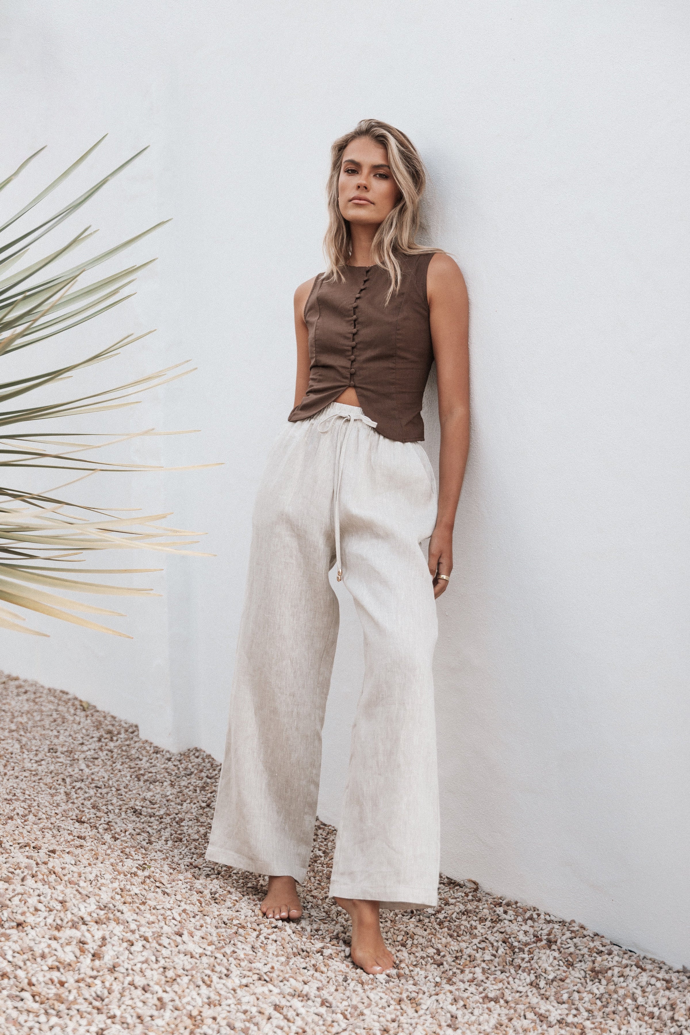 Petal and Pup USA TOPS Daniella Linen Vest - Chocolate Brown