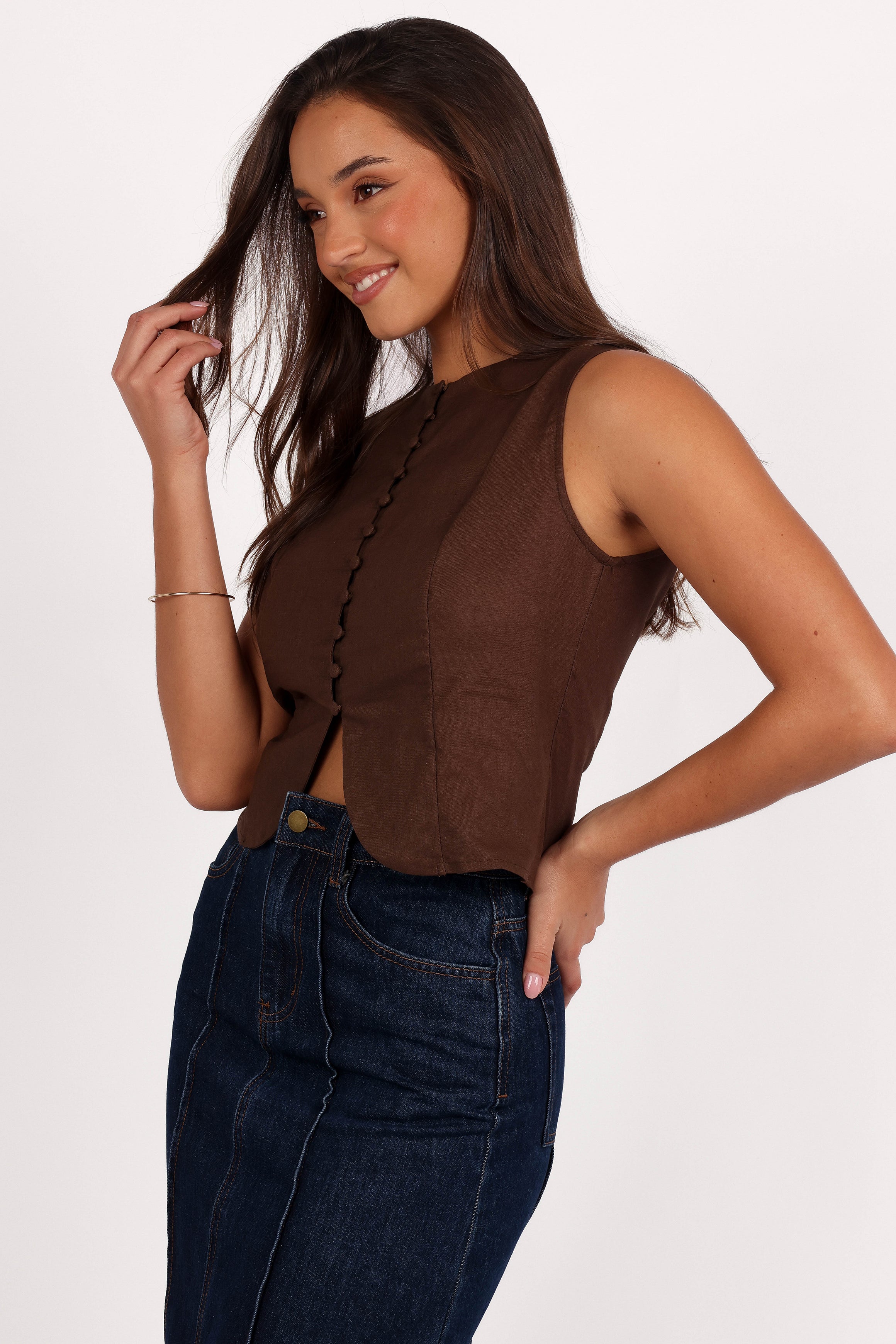 Petal and Pup USA TOPS Daniella Linen Vest - Chocolate Brown