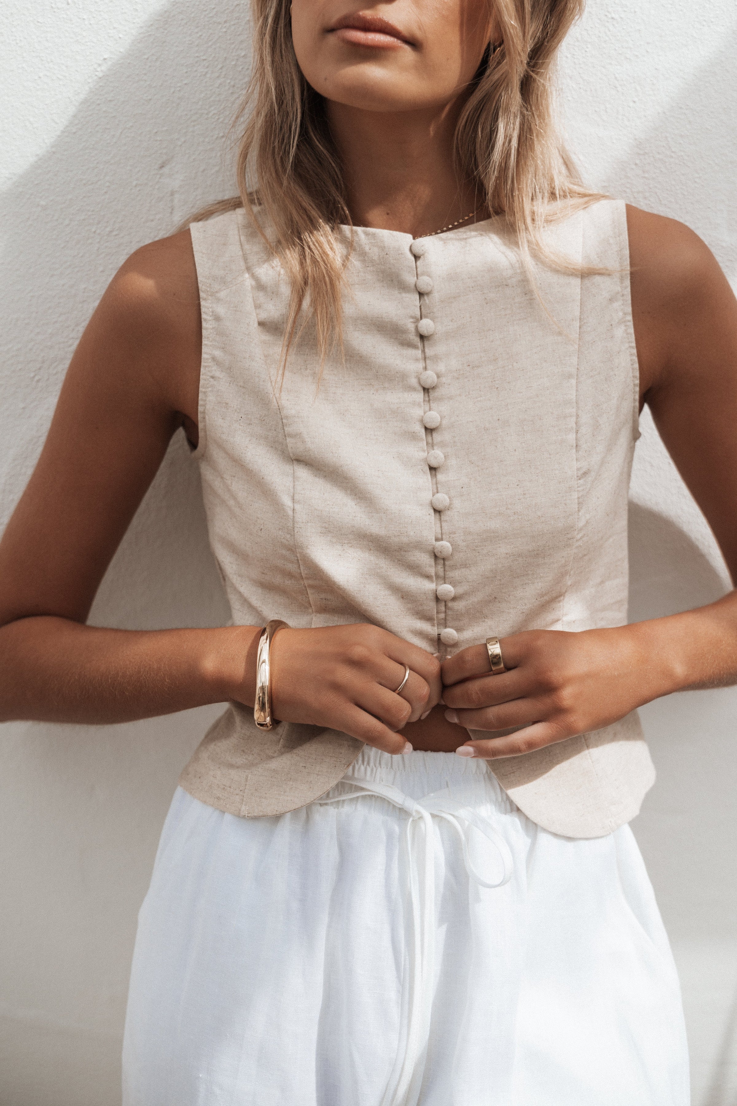 Petal and Pup USA TOPS Daniella Linen Vest - Oatmeal