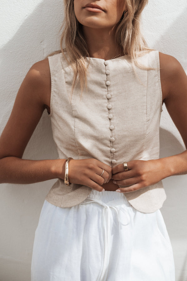 Petal and Pup USA TOPS Daniella Linen Vest - Oatmeal