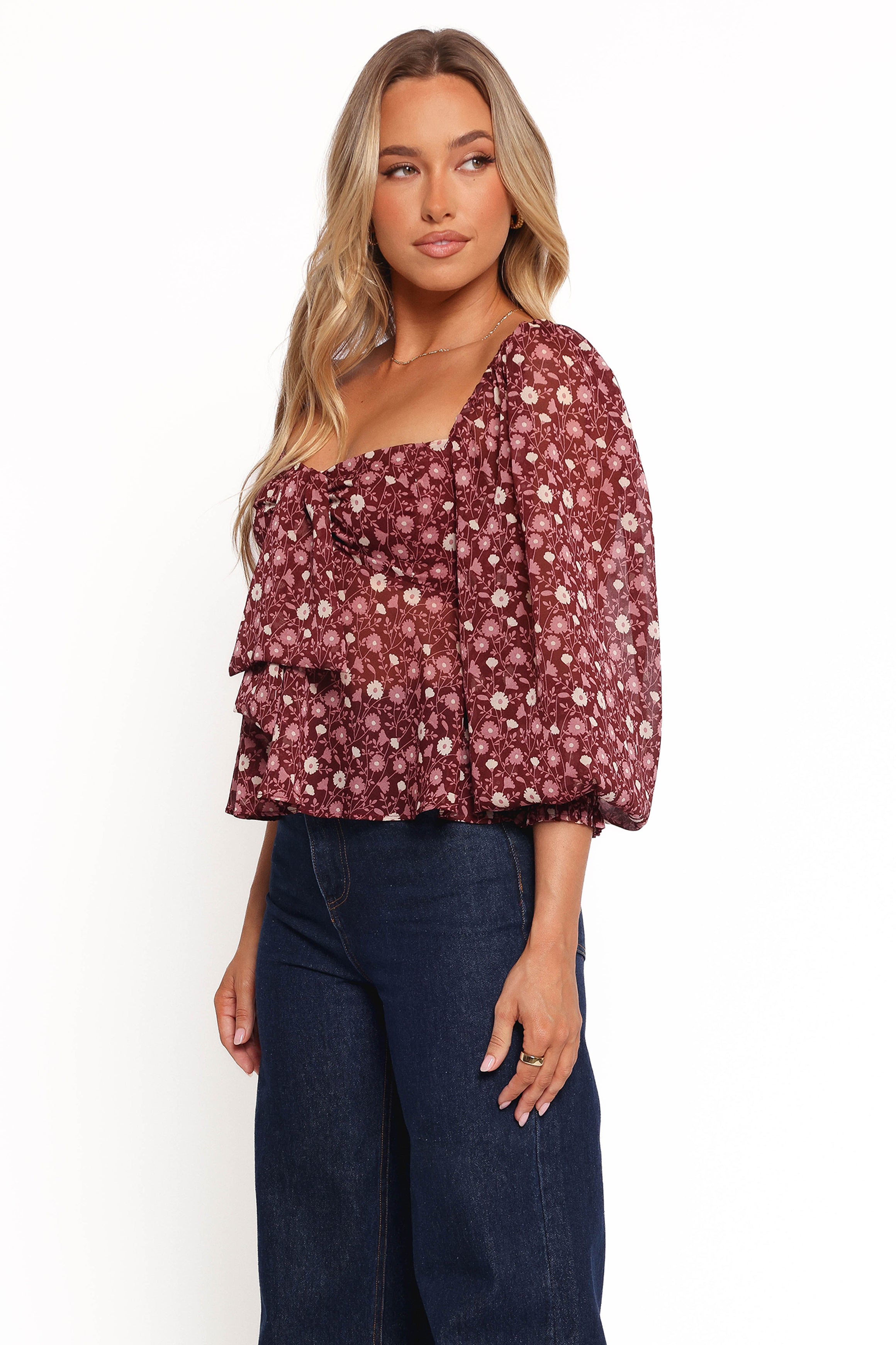 Petal and Pup USA TOPS Darrie Long Sleeve Top - Burgundy Multi