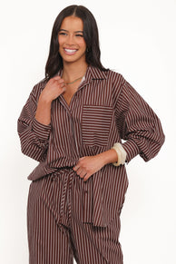 Petal and Pup USA TOPS Darya Shirt - Chocolate Stripe