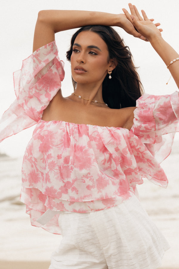 Petal and Pup USA TOPS Deedi Off Shoulder Top - Pink Floral