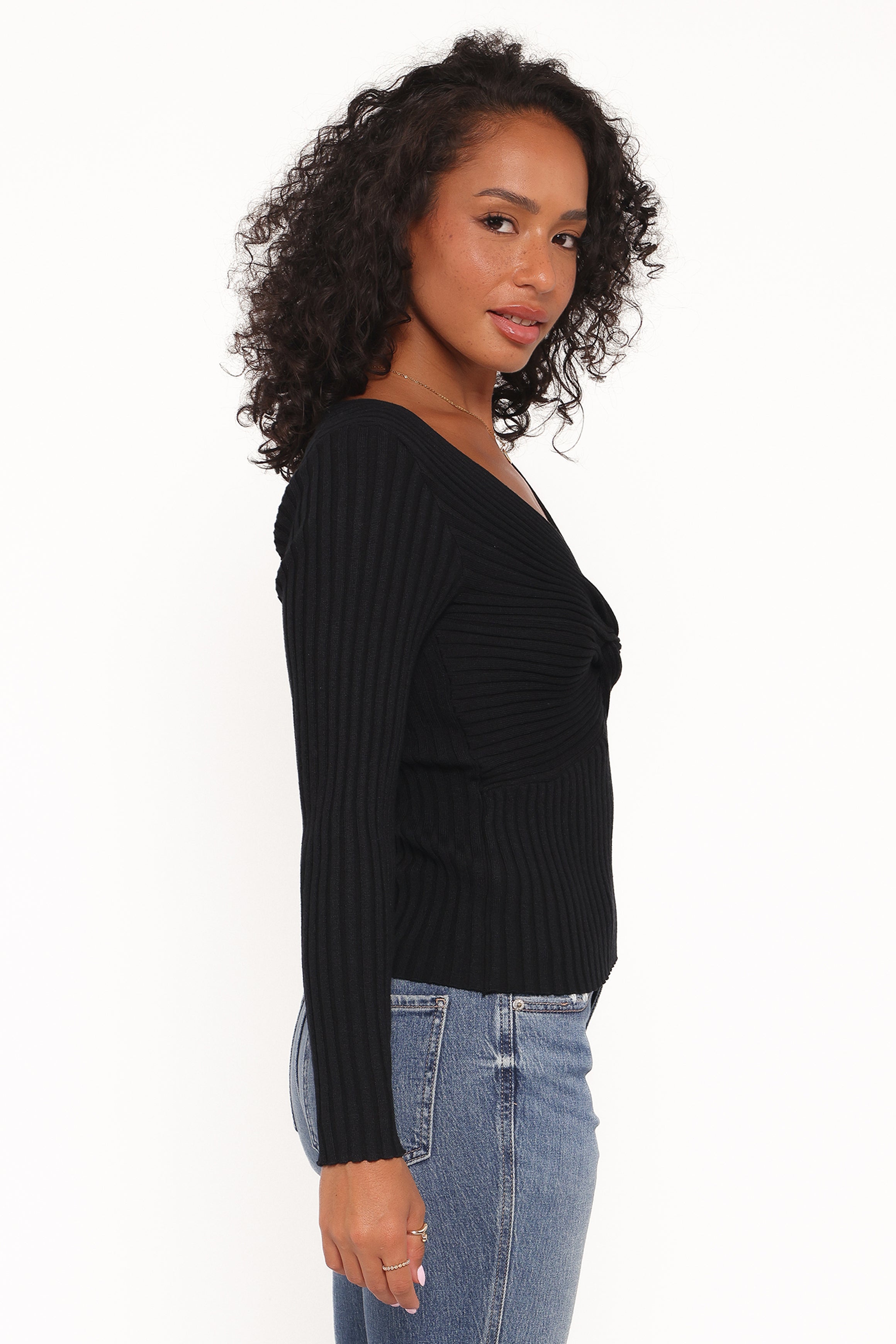 Petal and Pup USA TOPS Demi Twist Detail Knit Top - Black