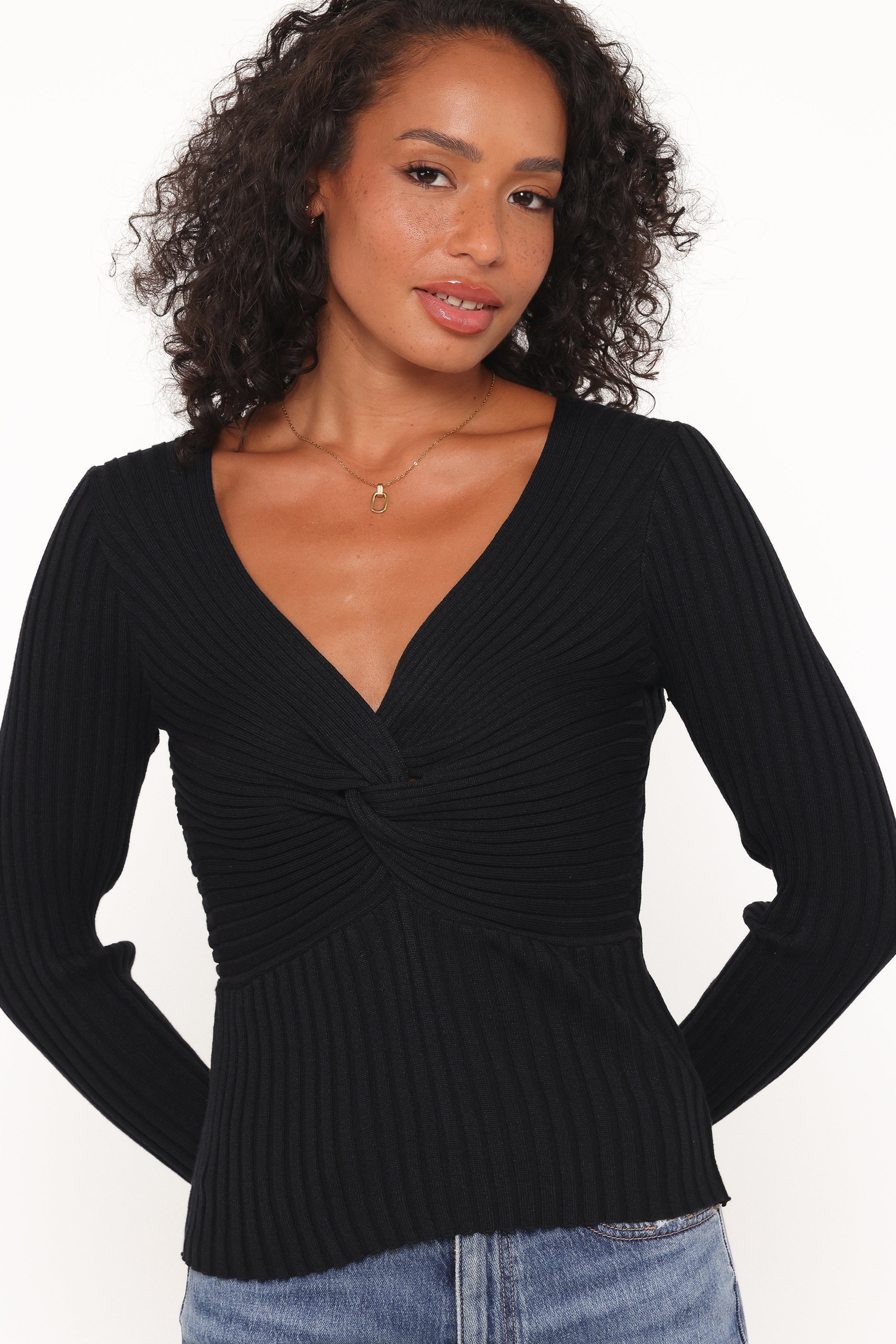 Petal and Pup USA TOPS Demi Twist Detail Knit Top - Black