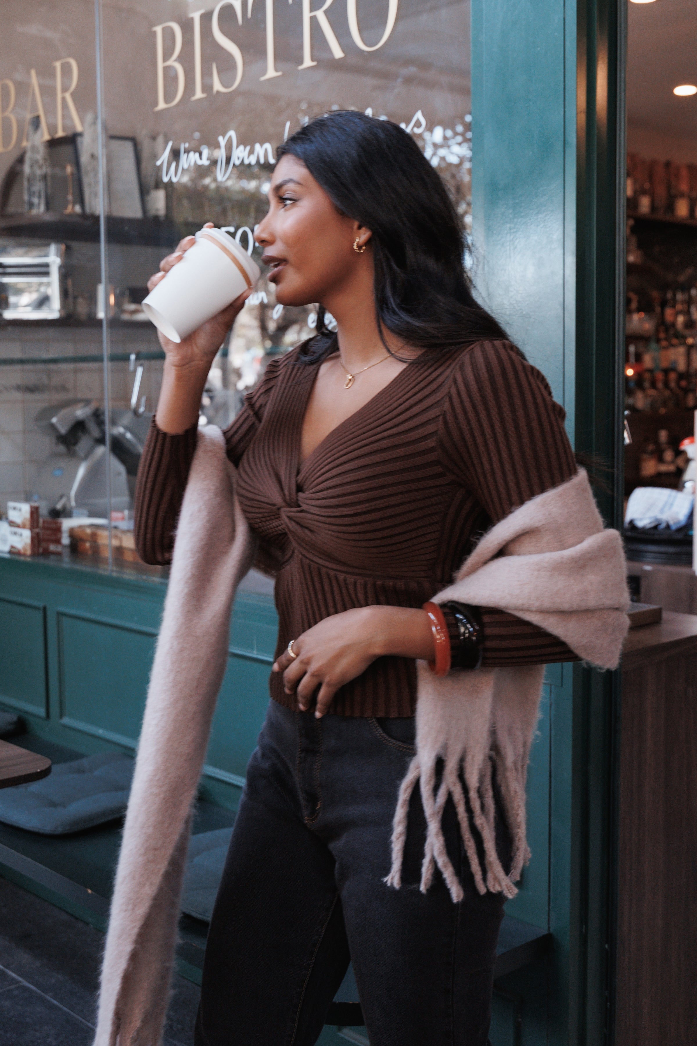Petal and Pup USA TOPS Demi Twist Detail Knit Top - Brown