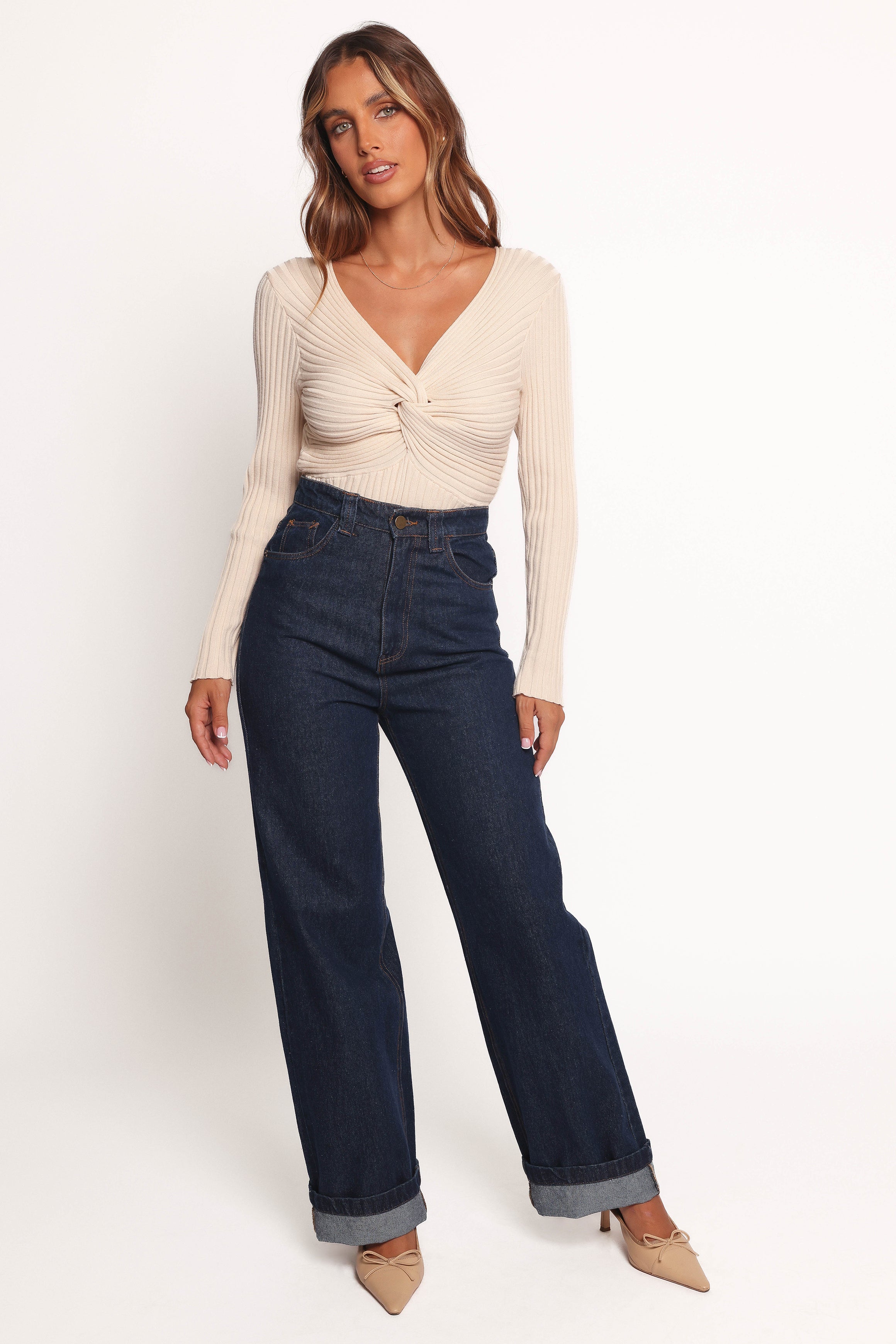 Petal and Pup USA TOPS Demi Twist Detail Knit Top - Cream