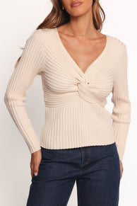 Petal and Pup USA TOPS Demi Twist Detail Knit Top - Cream
