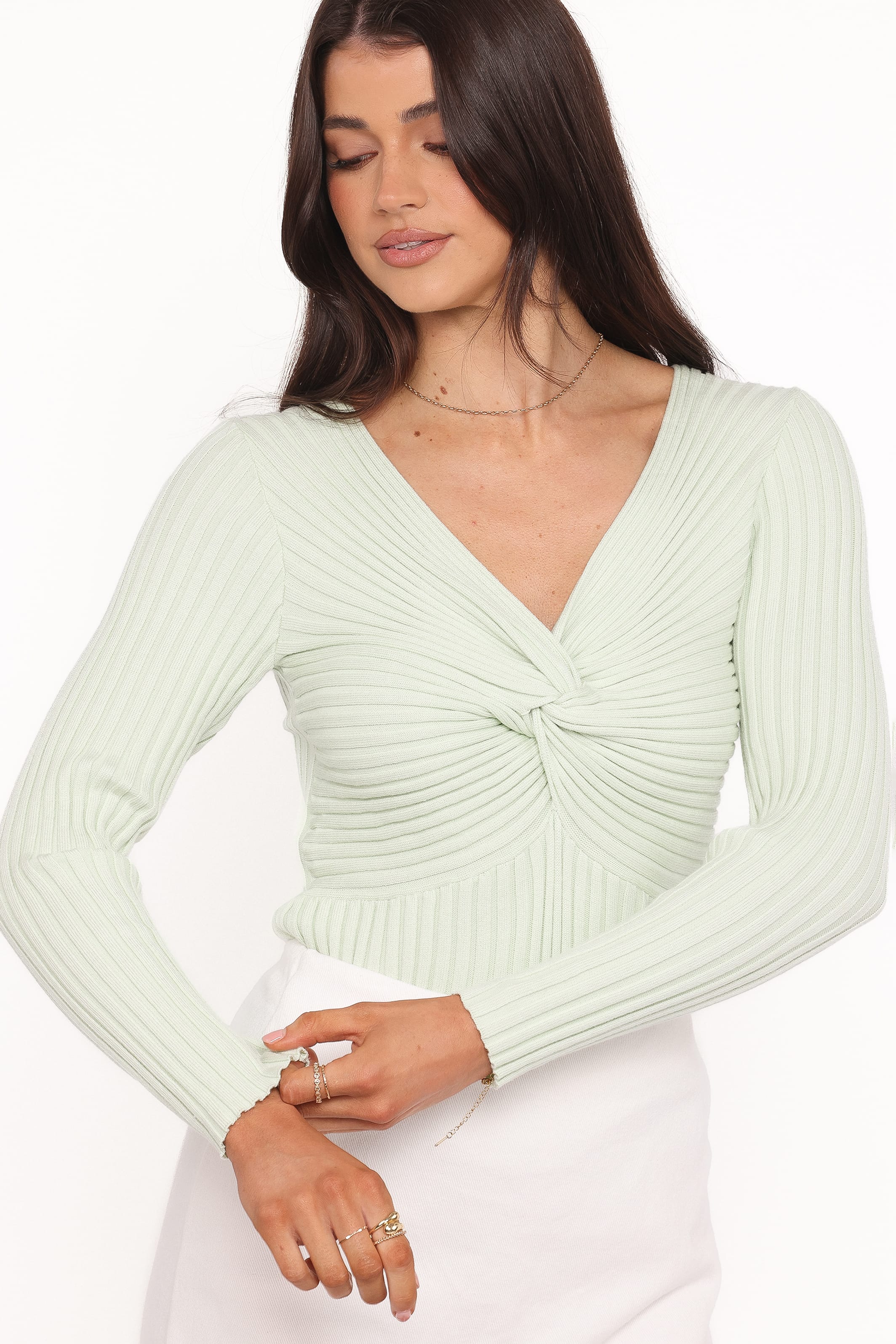Petal and Pup USA TOPS Demi Twist Detail Knit Top - Sage