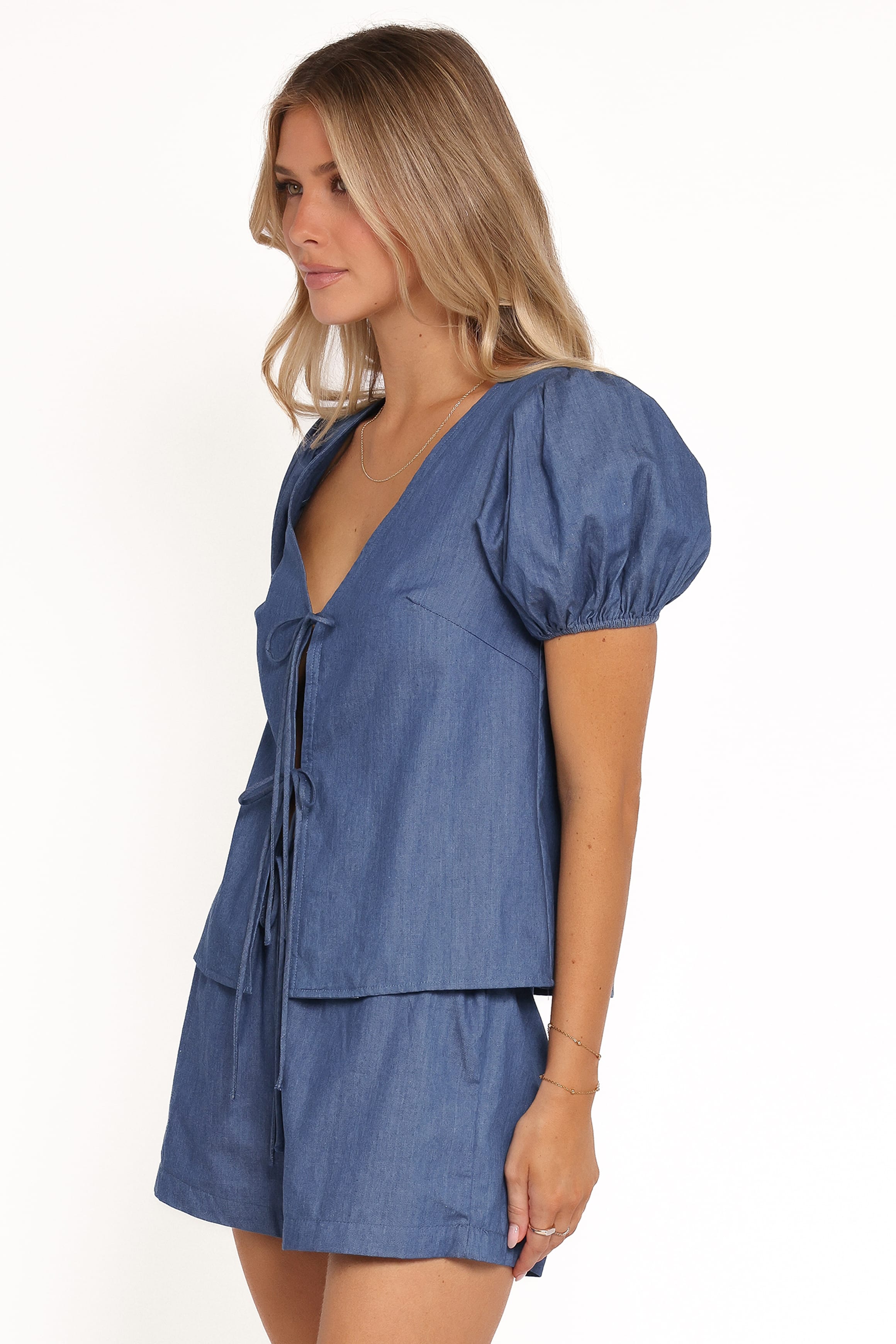 Petal and Pup USA TOPS Dominic Tie Front Top - Denim
