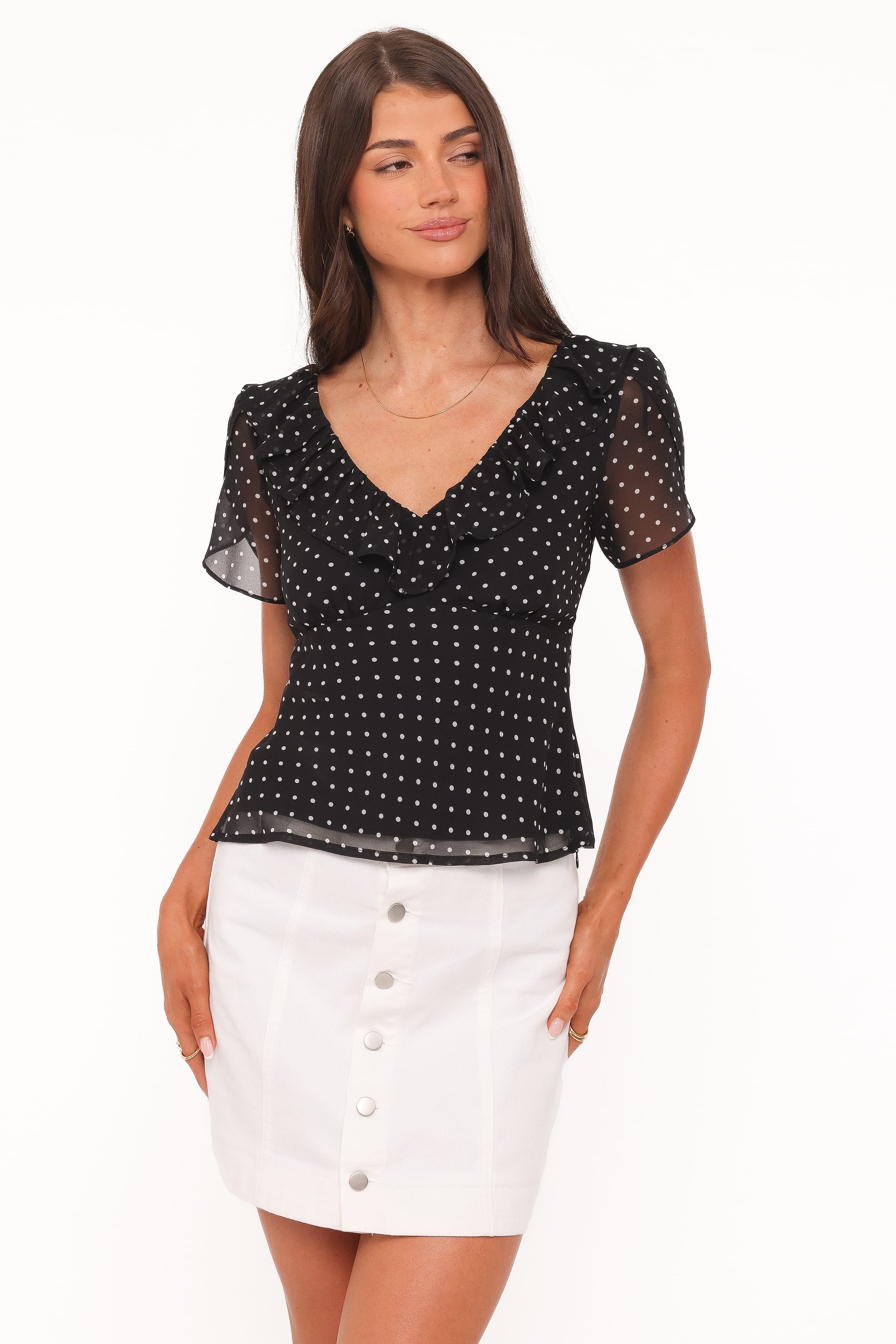 Petal and Pup USA TOPS Dorado Top - Black/White Polkadot