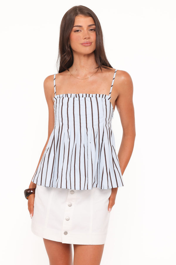 Petal and Pup USA TOPS Dulce Top - Blue/Brown Stripe