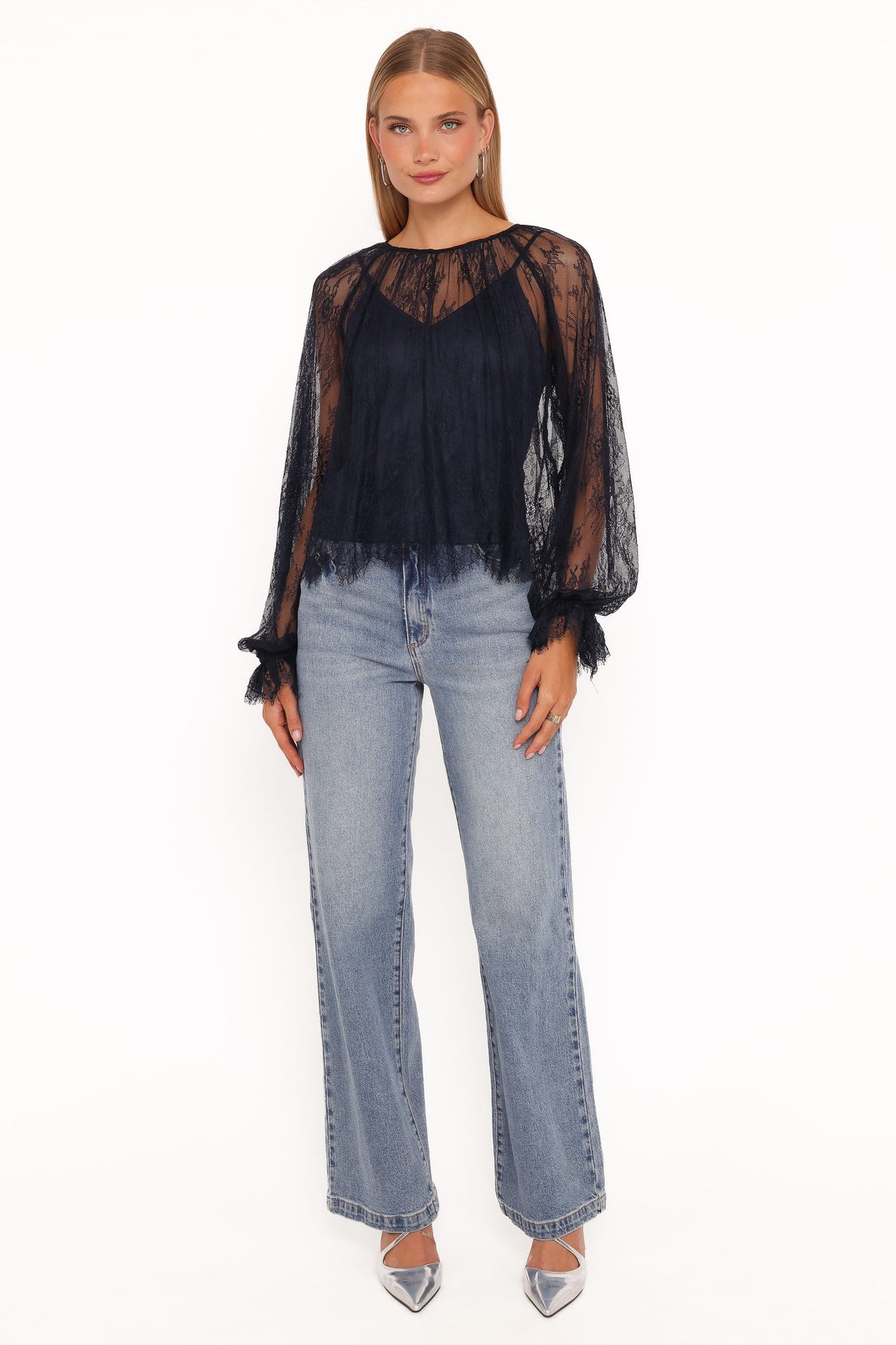 Petal and Pup USA TOPS Duncan Sheer Lace Top - Midnight Navy