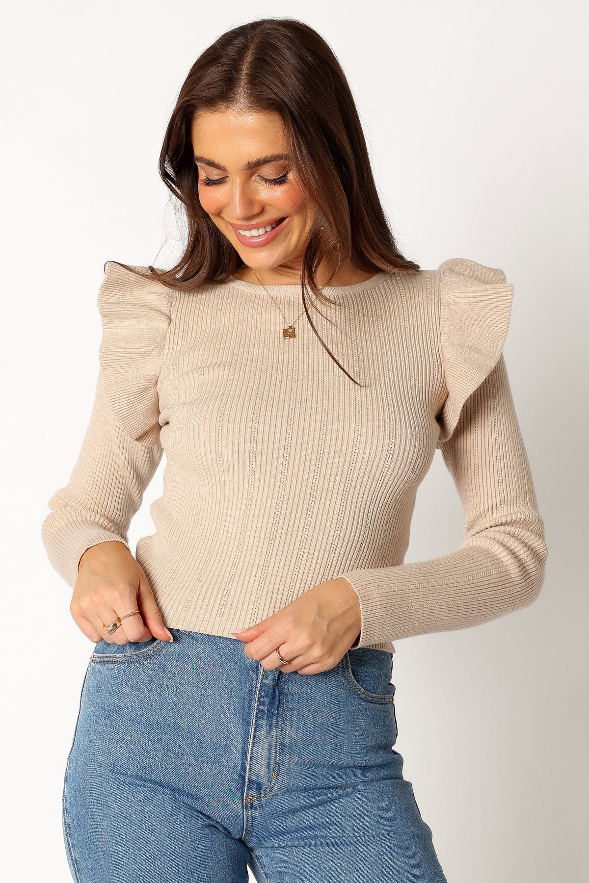 Petal and Pup USA TOPS Easton Long Sleeve Knit Top - Nude