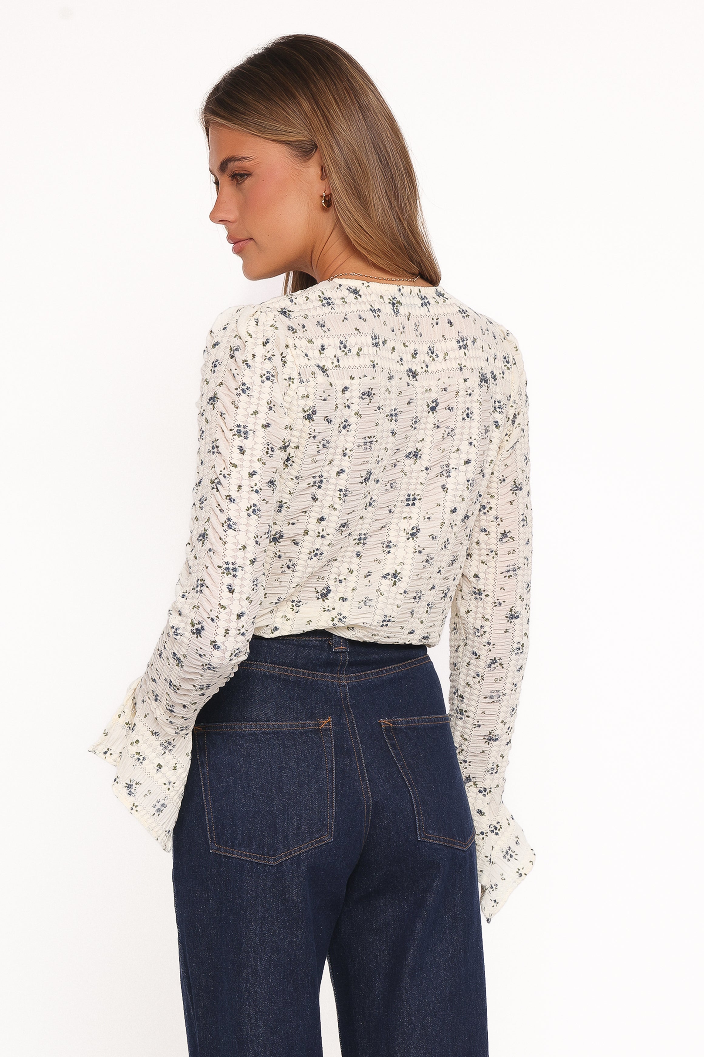 Petal and Pup USA TOPS Eira Textured Ruffle Top - Cream Blue Floral