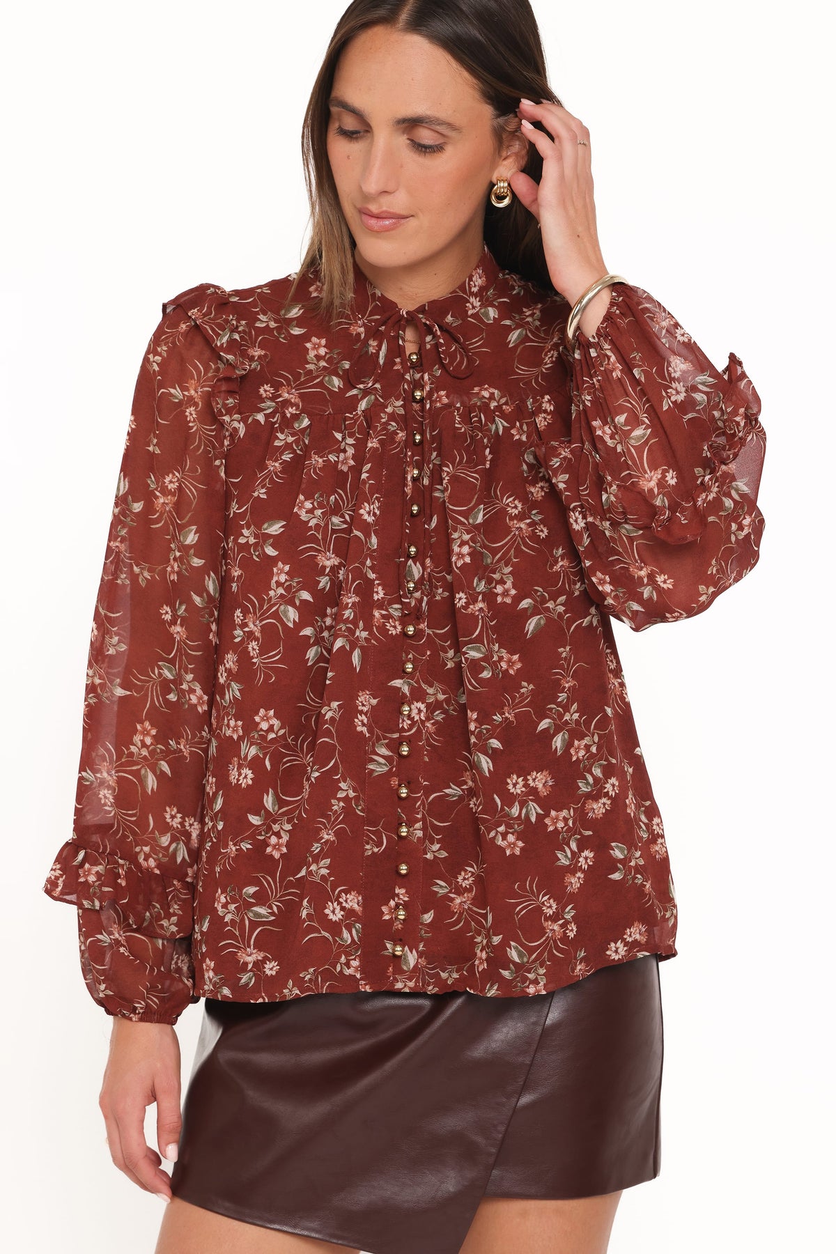Petal and Pup USA TOPS Elanira Ruffle Top - Rust Floral