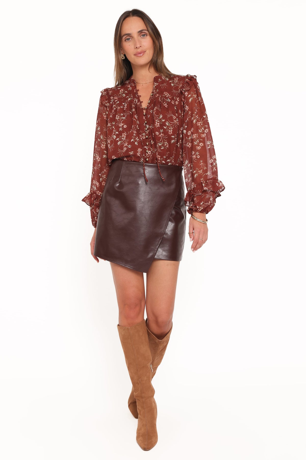 Petal and Pup USA TOPS Elanira Ruffle Top - Rust Floral