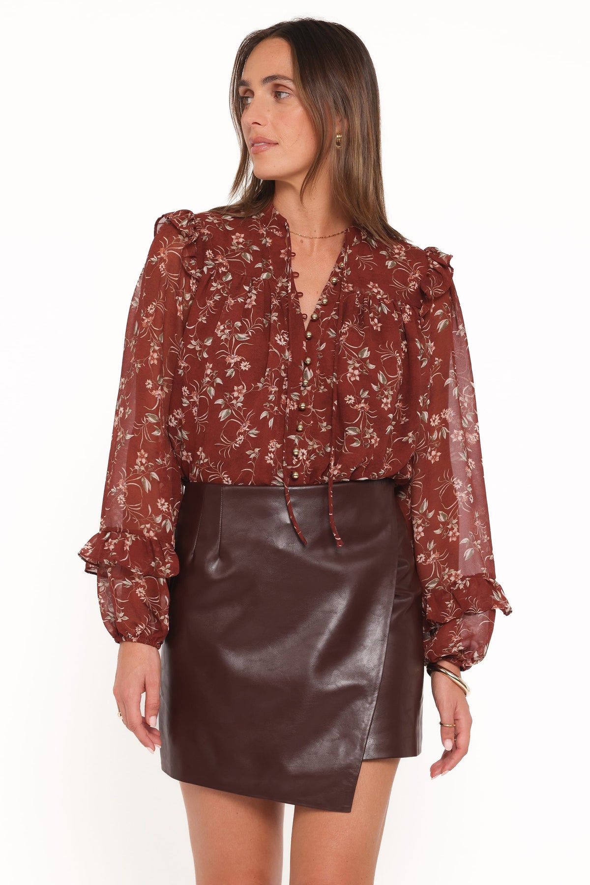 Petal and Pup USA TOPS Elanira Ruffle Top - Rust Floral