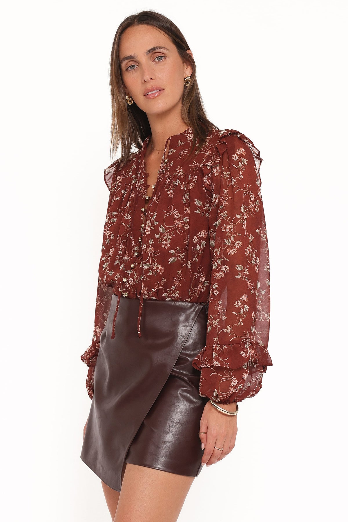 Petal and Pup USA TOPS Elanira Ruffle Top - Rust Floral