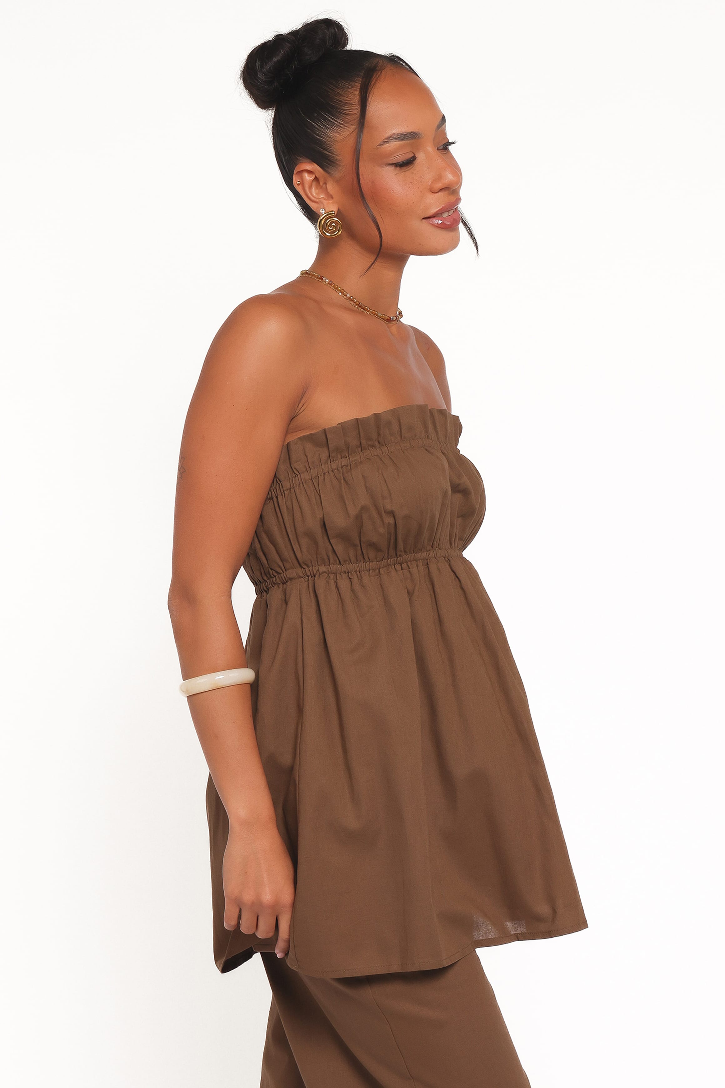Ember Strapless Tunic Top - Brown | Petal & Pup USA