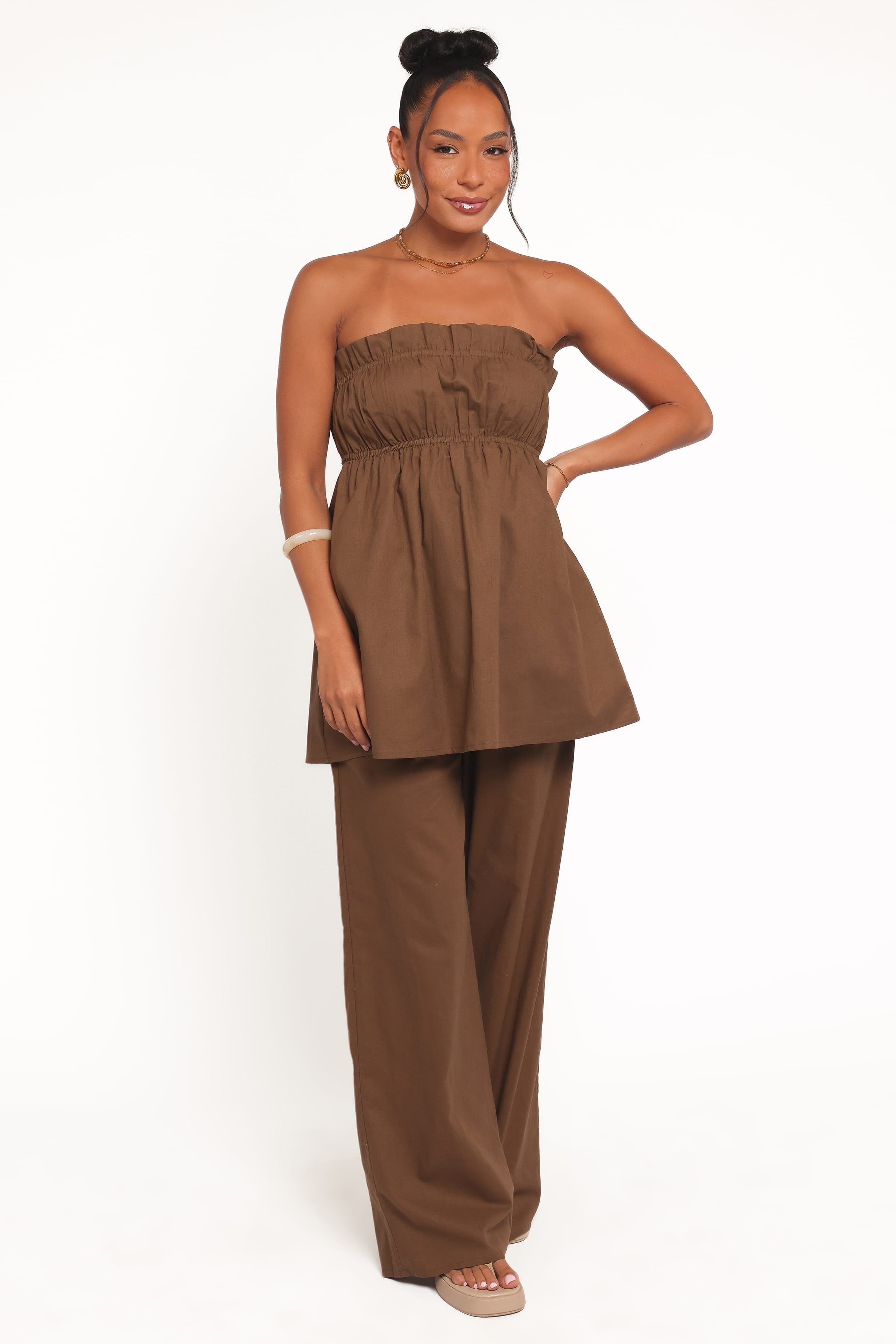 Ember Strapless Tunic Top - Brown | Petal & Pup USA
