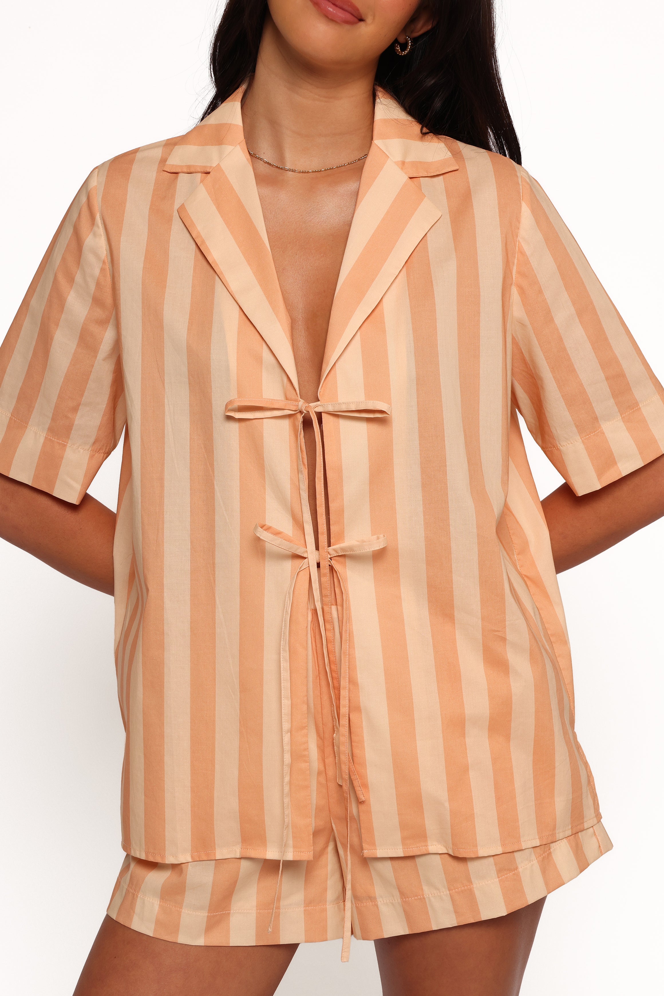 Petal and Pup USA TOPS Essie Tie Front Shirt - Terracotta Stripe (Hold for Amazon)