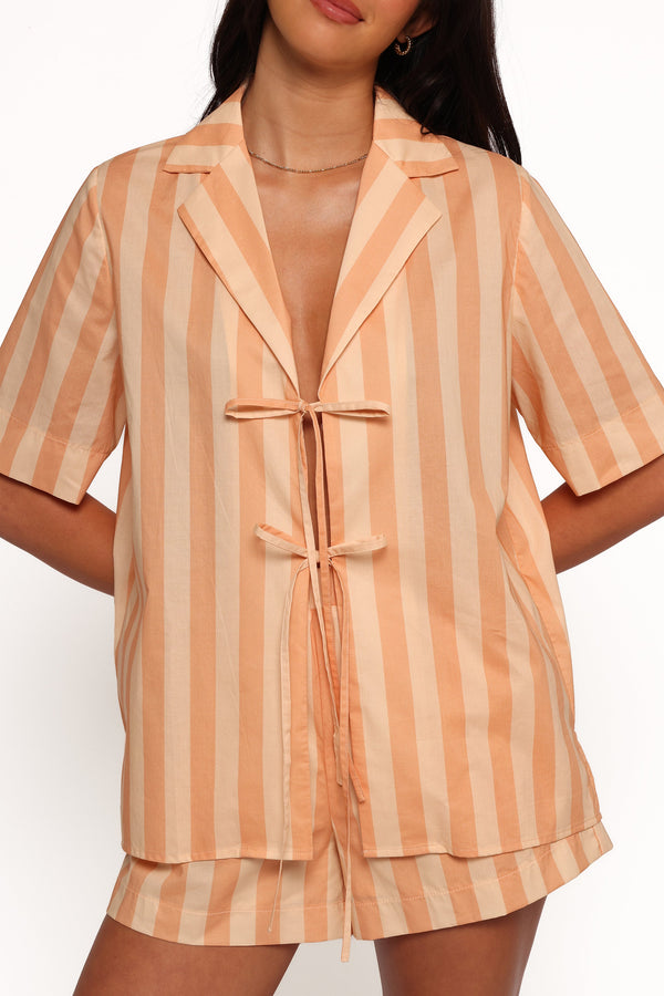 Petal and Pup USA TOPS Essie Tie Front Shirt - Terracotta Stripe (Hold for Amazon)