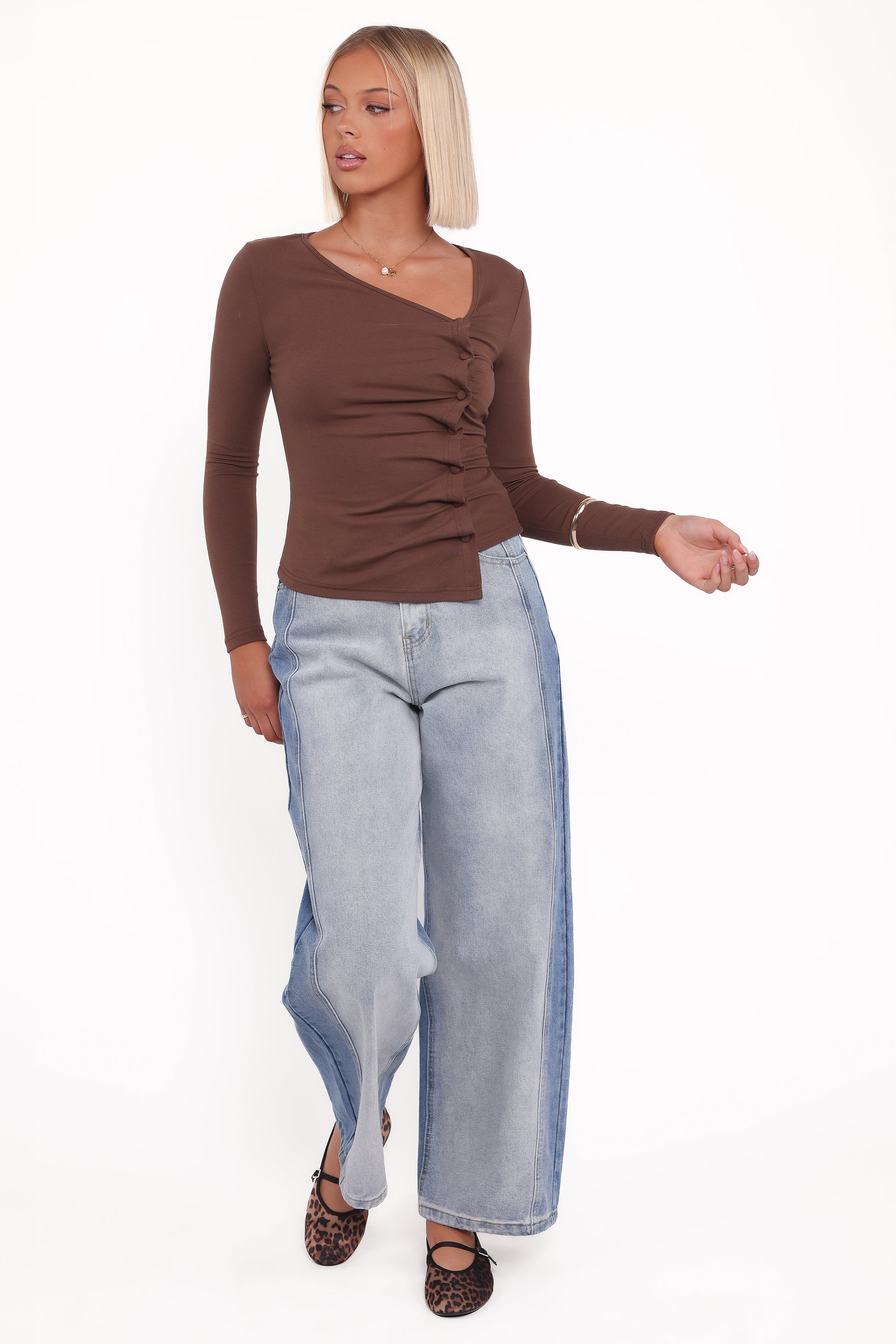 Petal and Pup USA TOPS Ethel Asymmetrical Knit Top - Chocolate