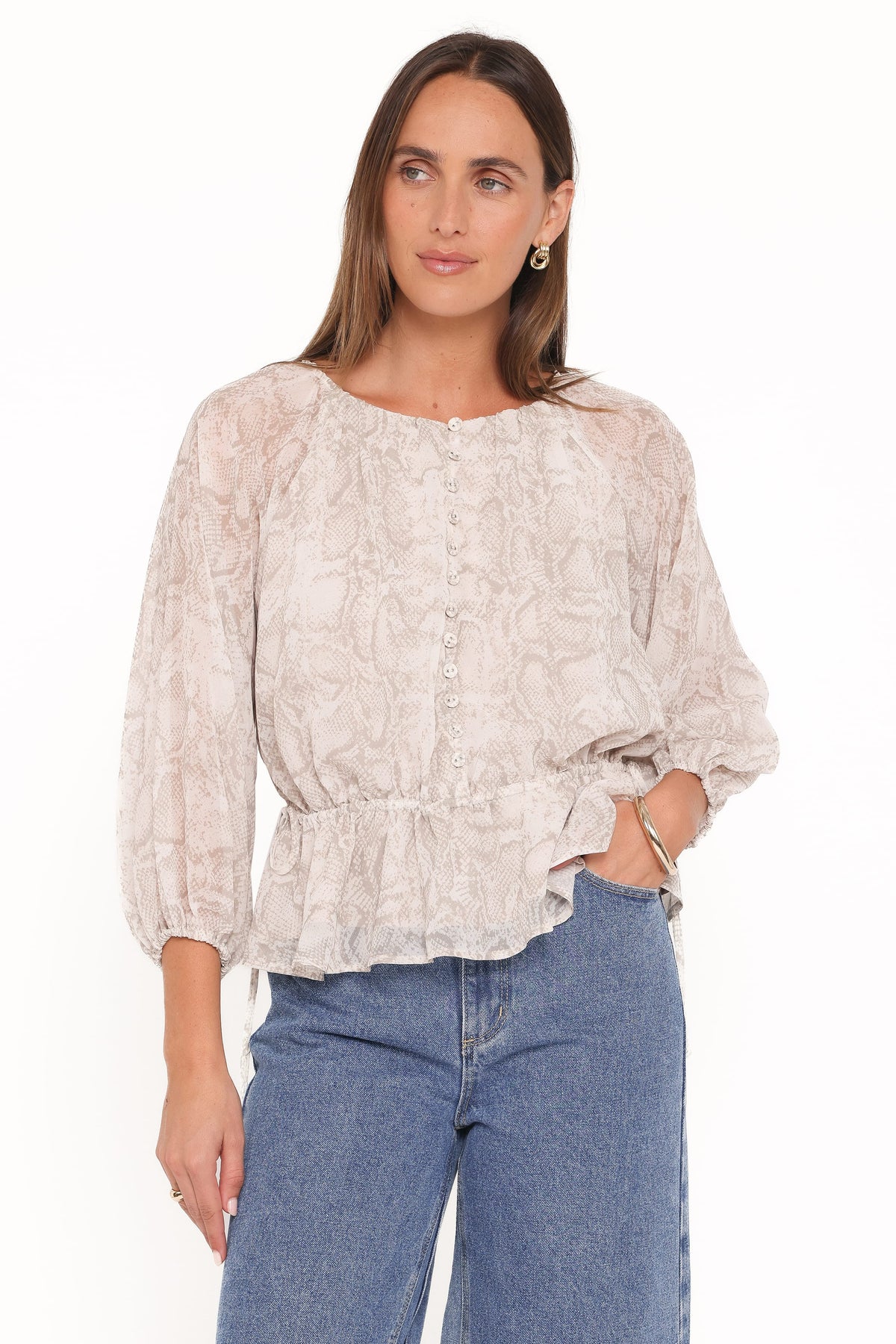 Petal and Pup USA TOPS Ethelinda Drawcord Waist Top - Snake Print