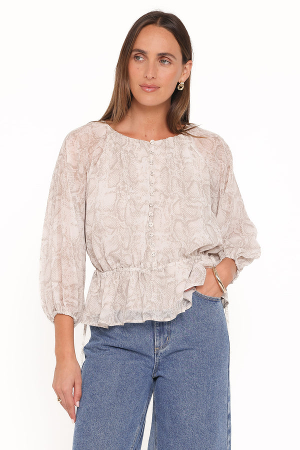 Petal and Pup USA TOPS Ethelinda Drawcord Waist Top - Snake Print