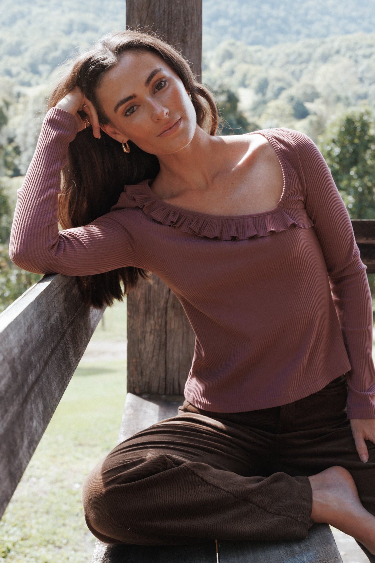 Petal and Pup USA TOPS Evanna Frill Neck Top - Burgundy