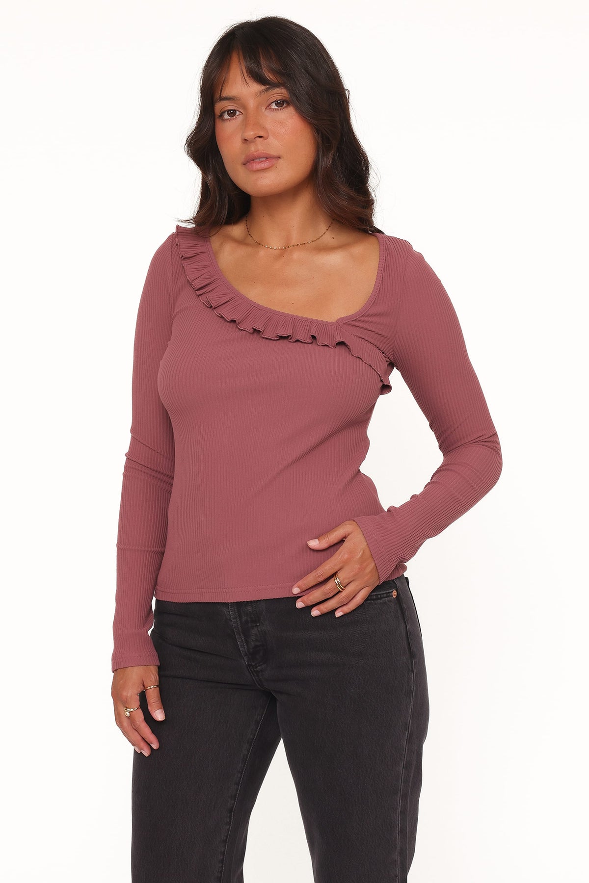 Petal and Pup USA TOPS Evanna Frill Neck Top - Burgundy