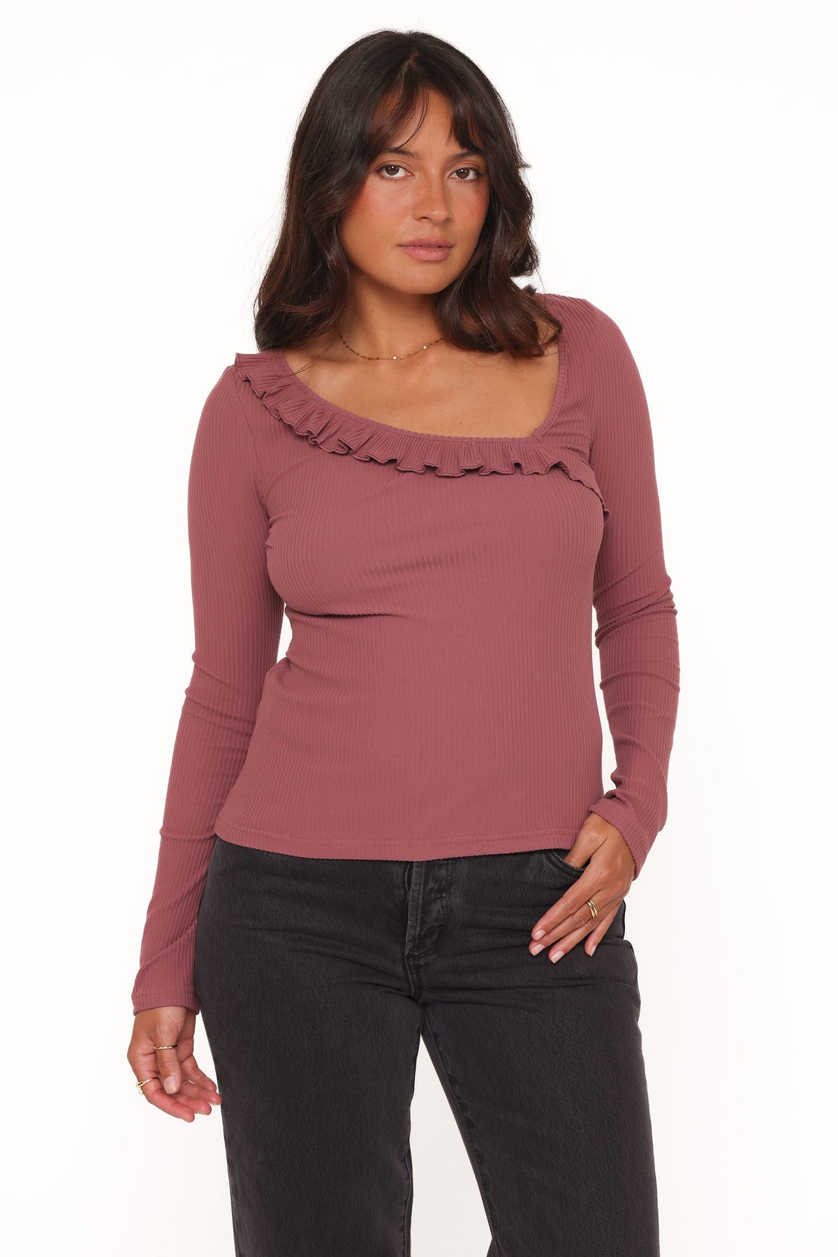 Petal and Pup USA TOPS Evanna Frill Neck Top - Burgundy