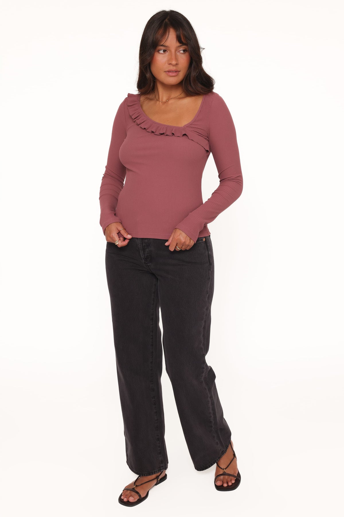 Petal and Pup USA TOPS Evanna Frill Neck Top - Burgundy