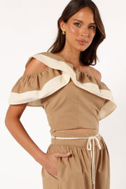 Petal and Pup USA TOPS Everly One Shoulder Top - Khaki/Cream