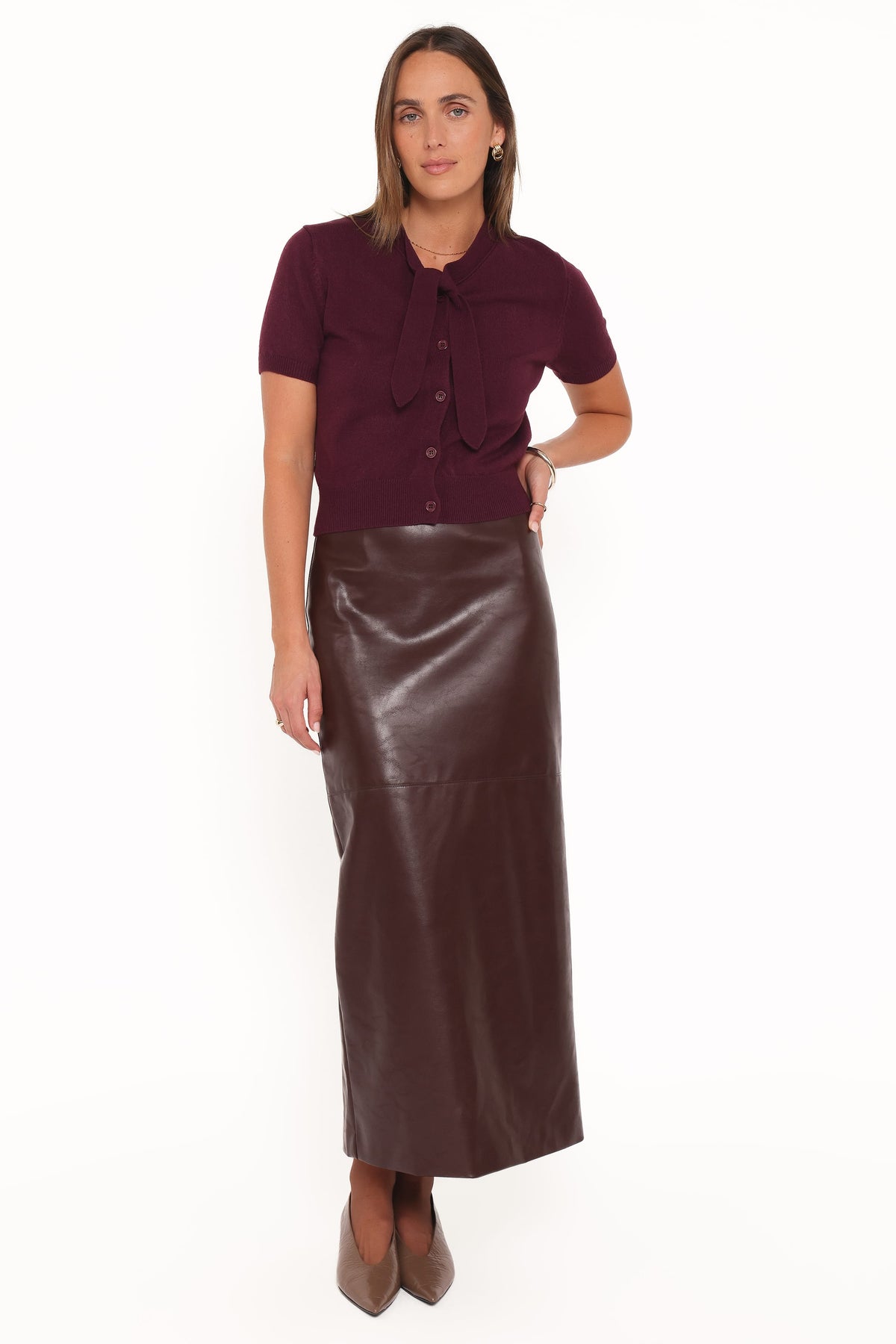 Petal and Pup USA TOPS Ezra Scarf Knit Top - Burgundy