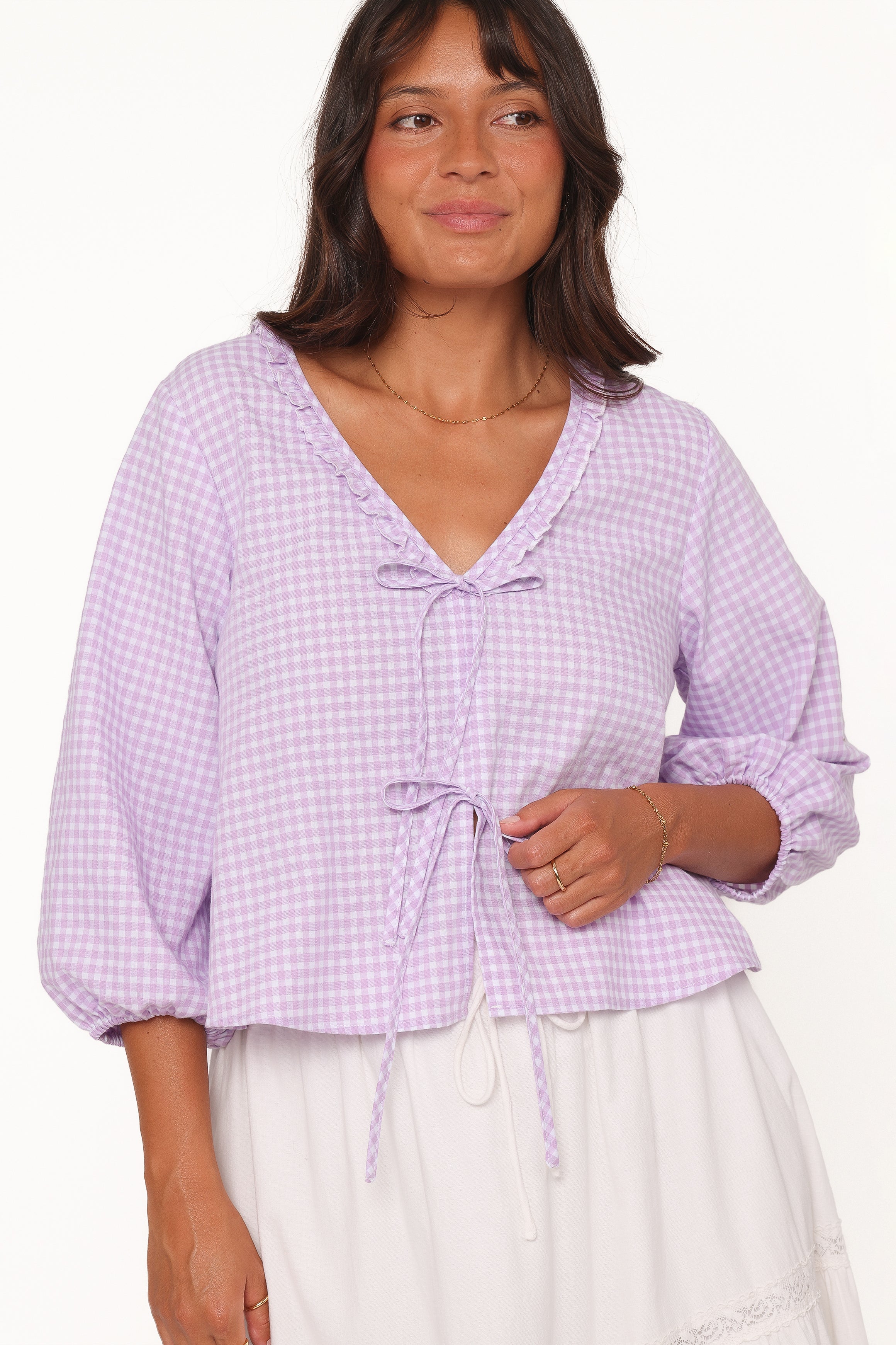 Petal and Pup USA TOPS Fainche Front Tie Top - Lilac Gingham