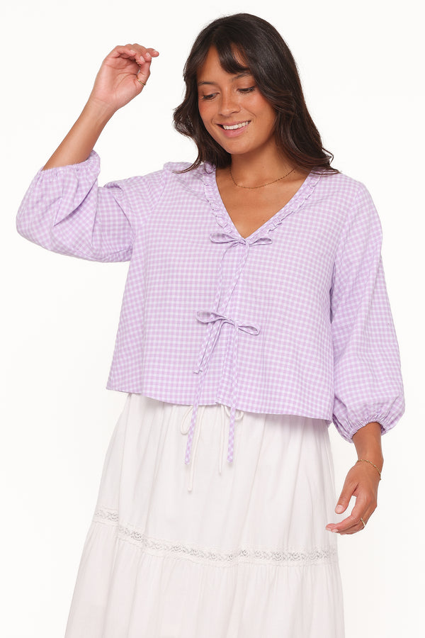 Petal and Pup USA TOPS Fainche Front Tie Top - Lilac Gingham