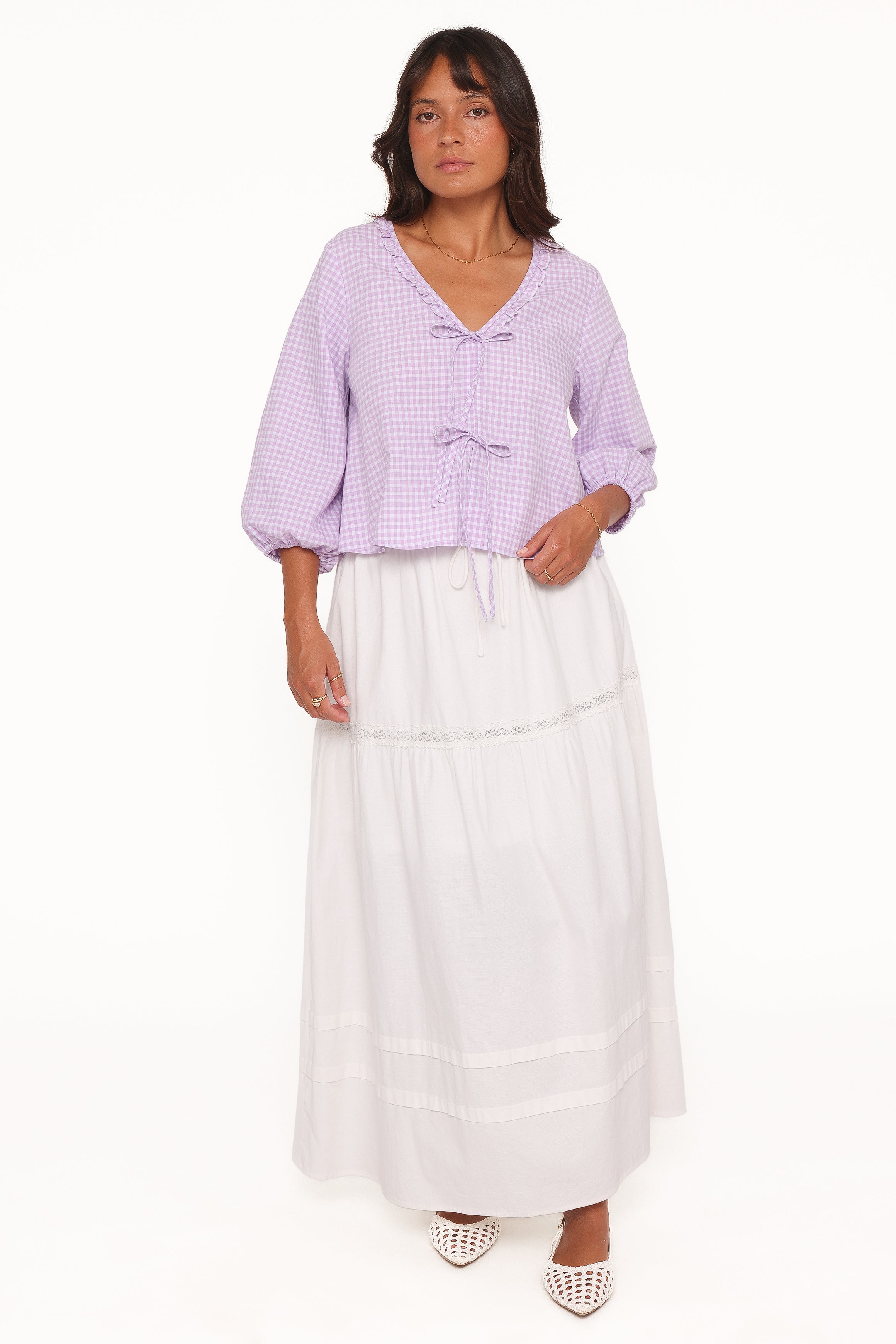 Petal and Pup USA TOPS Fainche Front Tie Top - Lilac Gingham