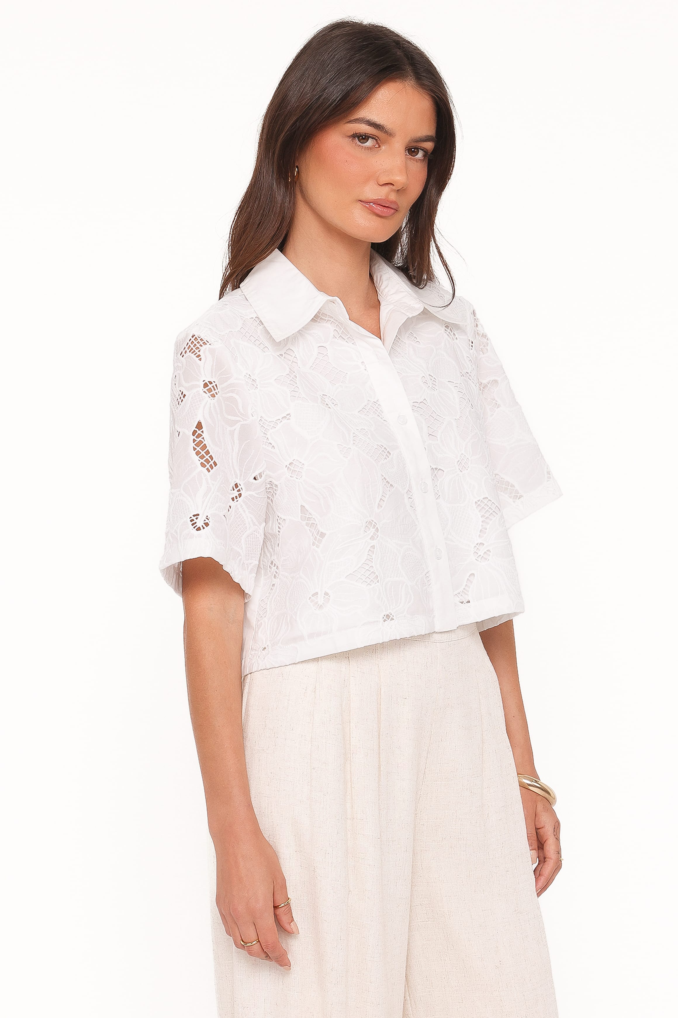 Petal and Pup USA TOPS Fidelma Cropped Shirt - White