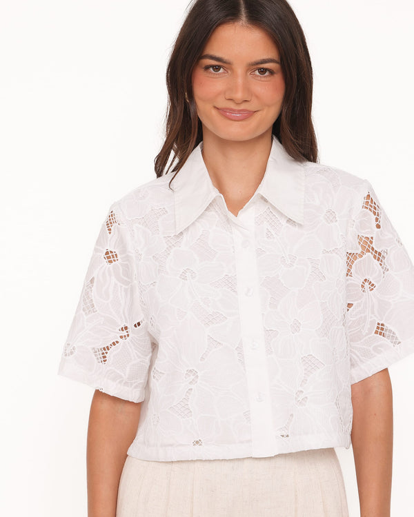 Petal and Pup USA TOPS Fidelma Cropped Shirt - White