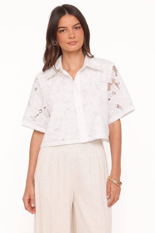 Petal and Pup USA TOPS Fidelma Cropped Shirt - White