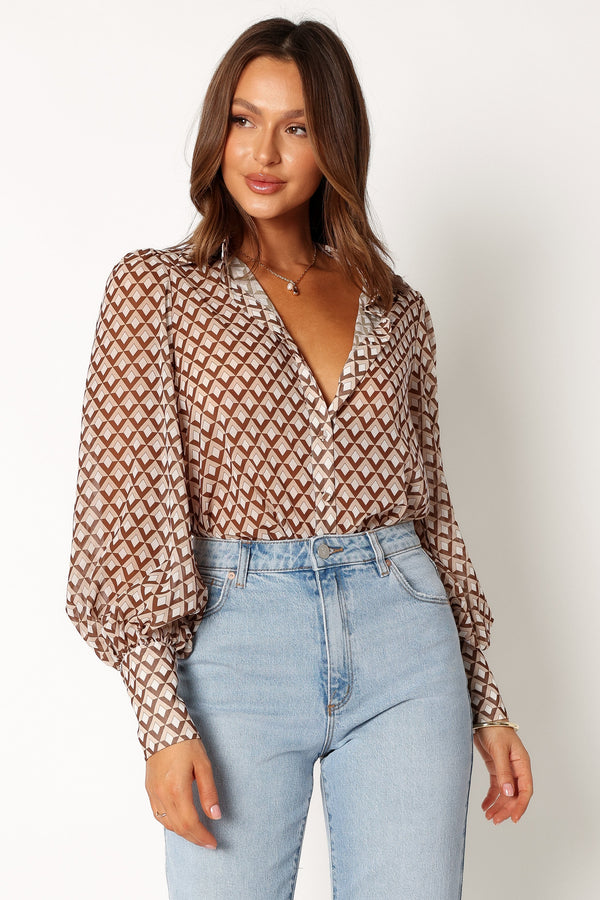 Petal and Pup USA TOPS Fleetwood Blouse - Chocolate Geo