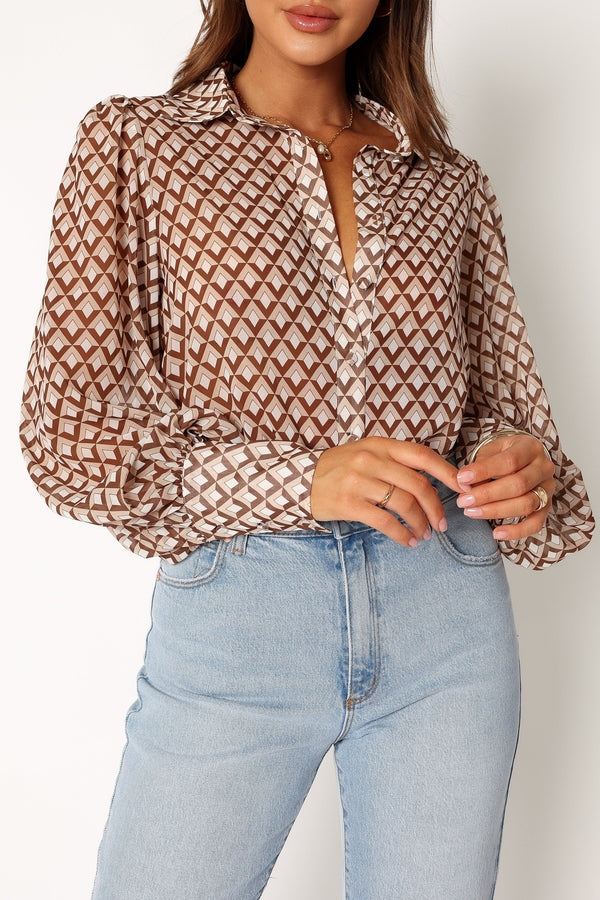 Petal and Pup USA TOPS Fleetwood Blouse - Chocolate Geo