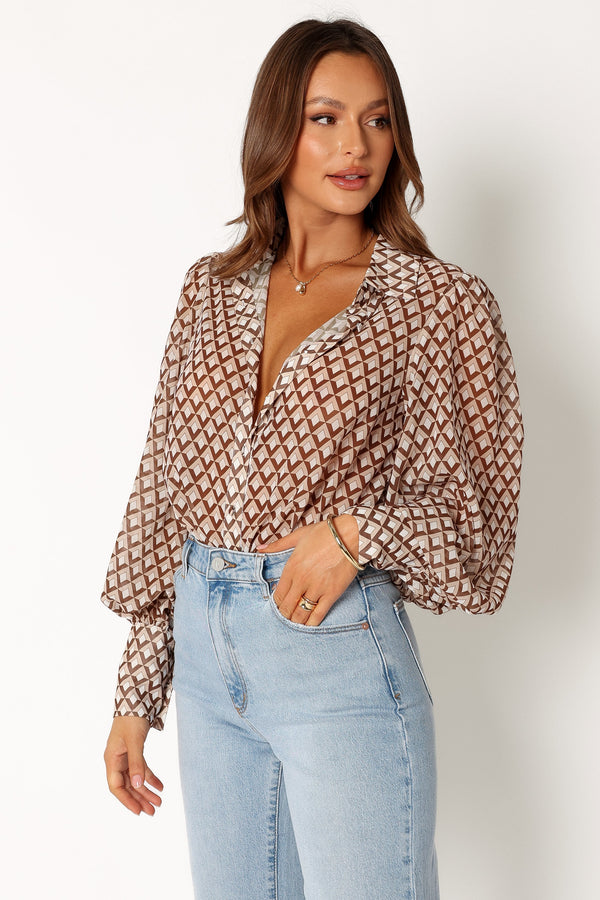 Petal and Pup USA TOPS Fleetwood Blouse - Chocolate Geo